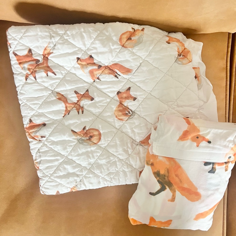 Cloud island fox crib sheet and quilted changing pad cover. NWOT